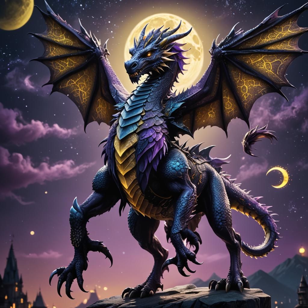 Furry Dragon-Horse in Flight: Dark Fantasy Art