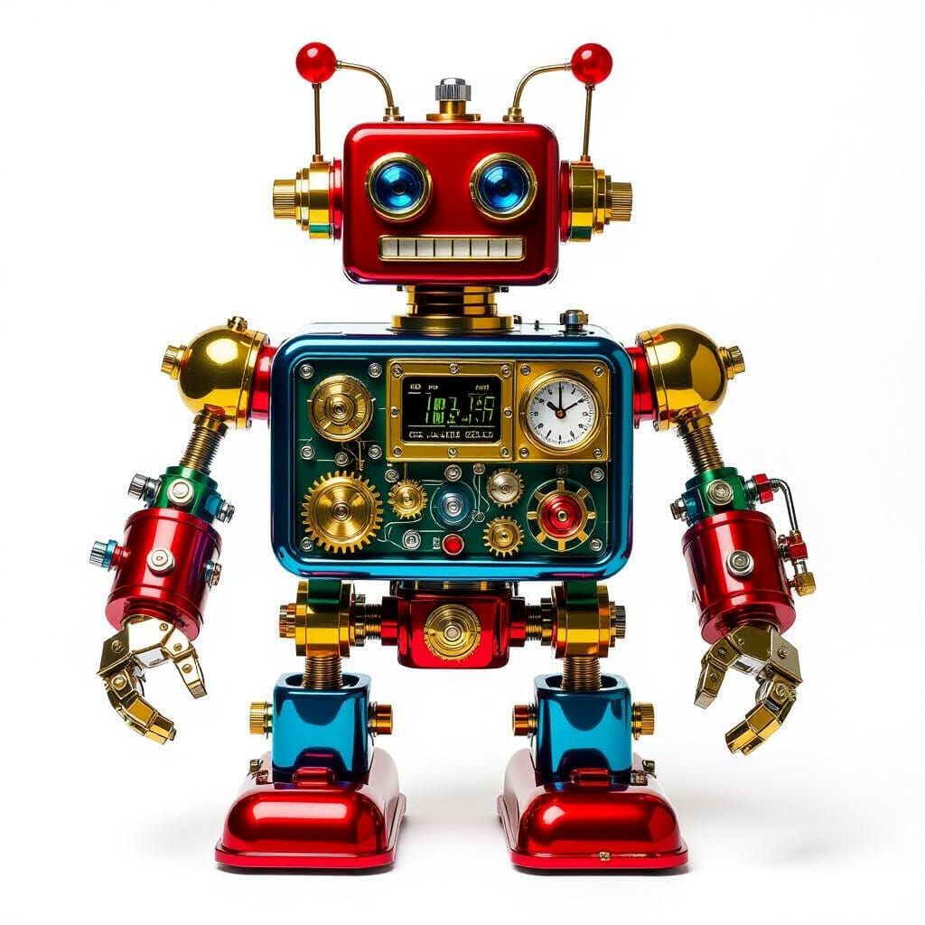 Retro Toy Robot with Internal Mechanics and Steam Pistons