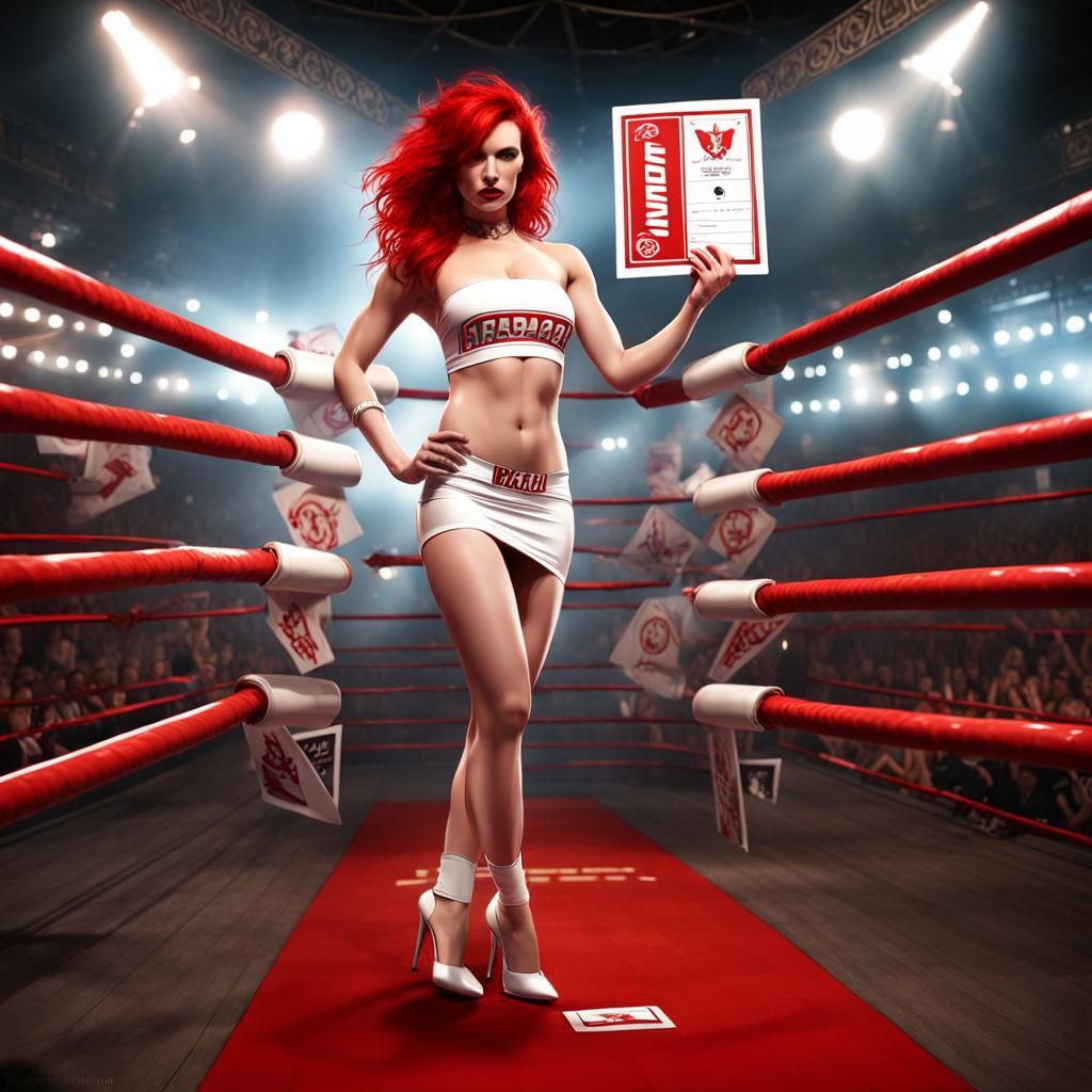 Boxing Ring Girl in Latex Outfit, Detailed Digital Art