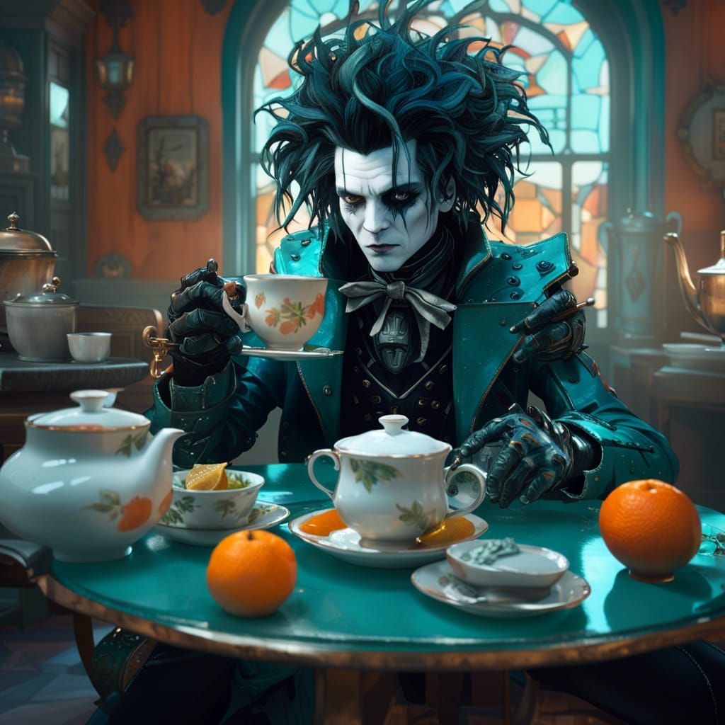Edward Scissorhands Tea Party: Hyperdetailed Concept Art
