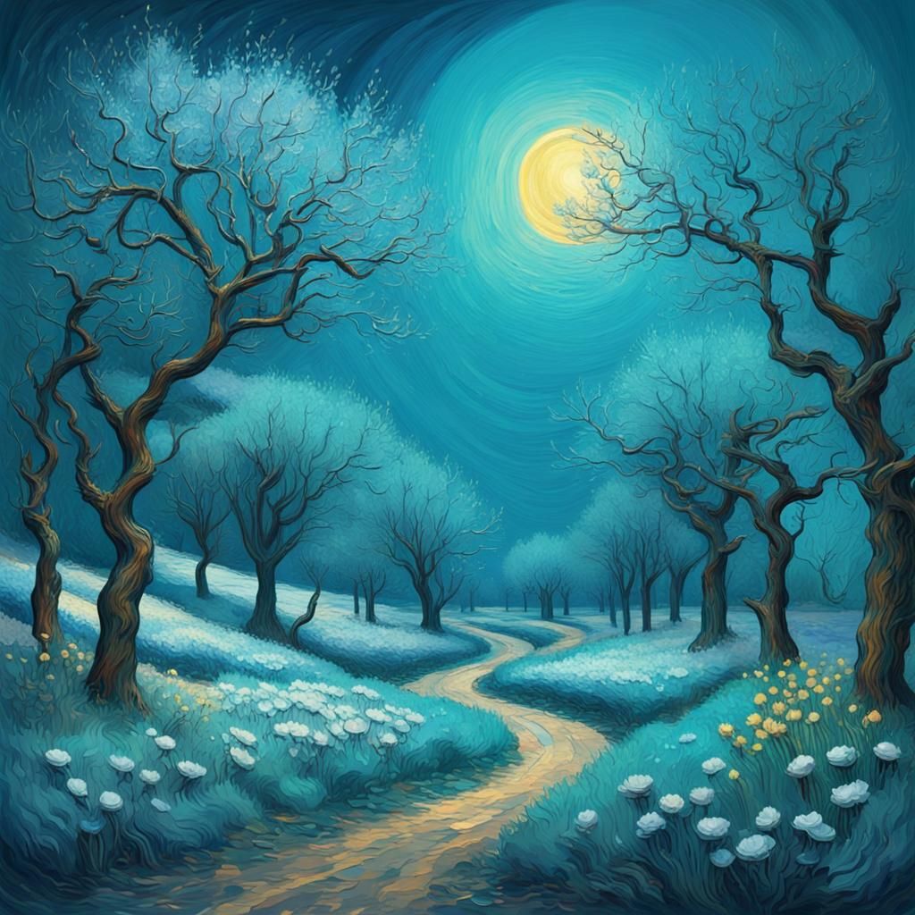 Life's Seasons: A Post-Impressionist Journey in Blue