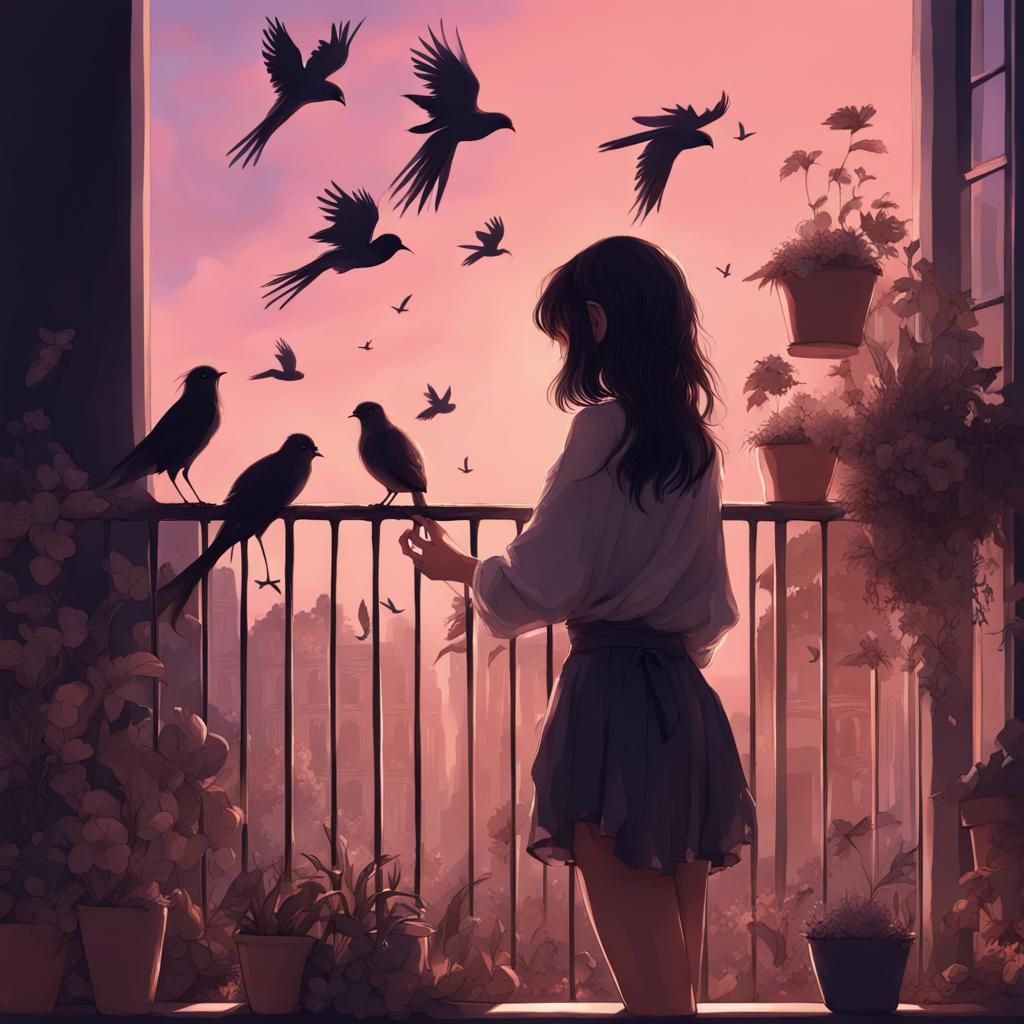 Girl with her birds