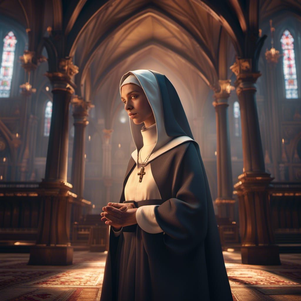 Catholic Nun Praying: Detailed Matte Painting