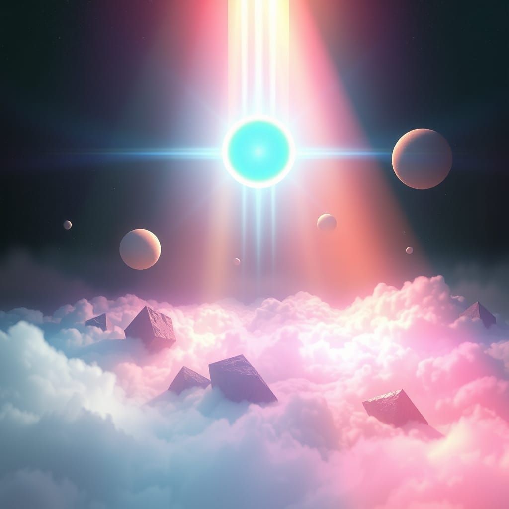 Surreal Ethereal Landscape with Floating Shapes