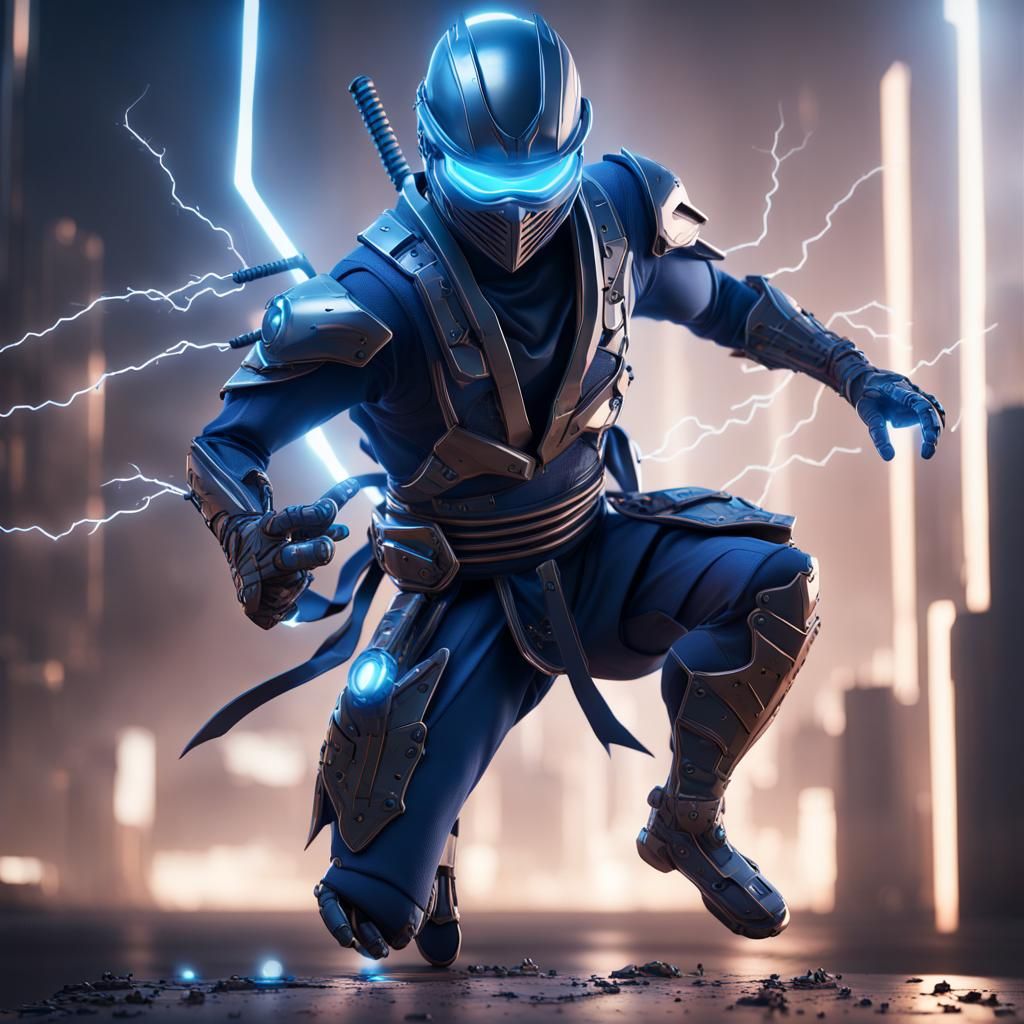 Futuristic Blue Ninja with Lightning Effects