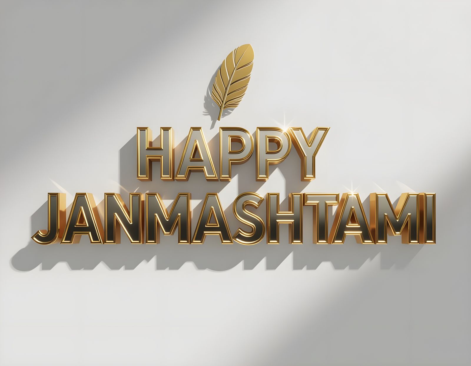 Happy Janmashtami Metallic 3D Text with Krishna Feather