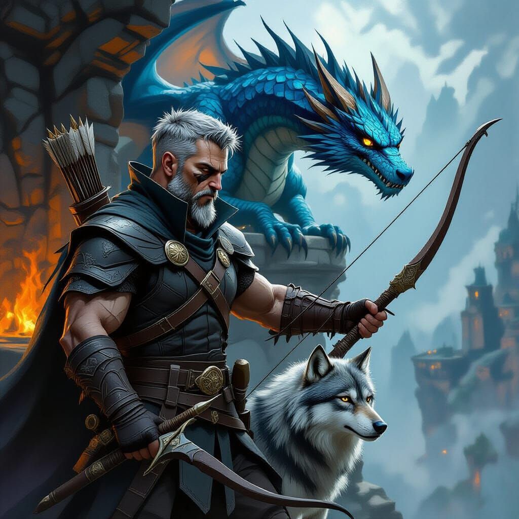 Male Rogue and Wolf Face Dragon in Dark Fantasy Art