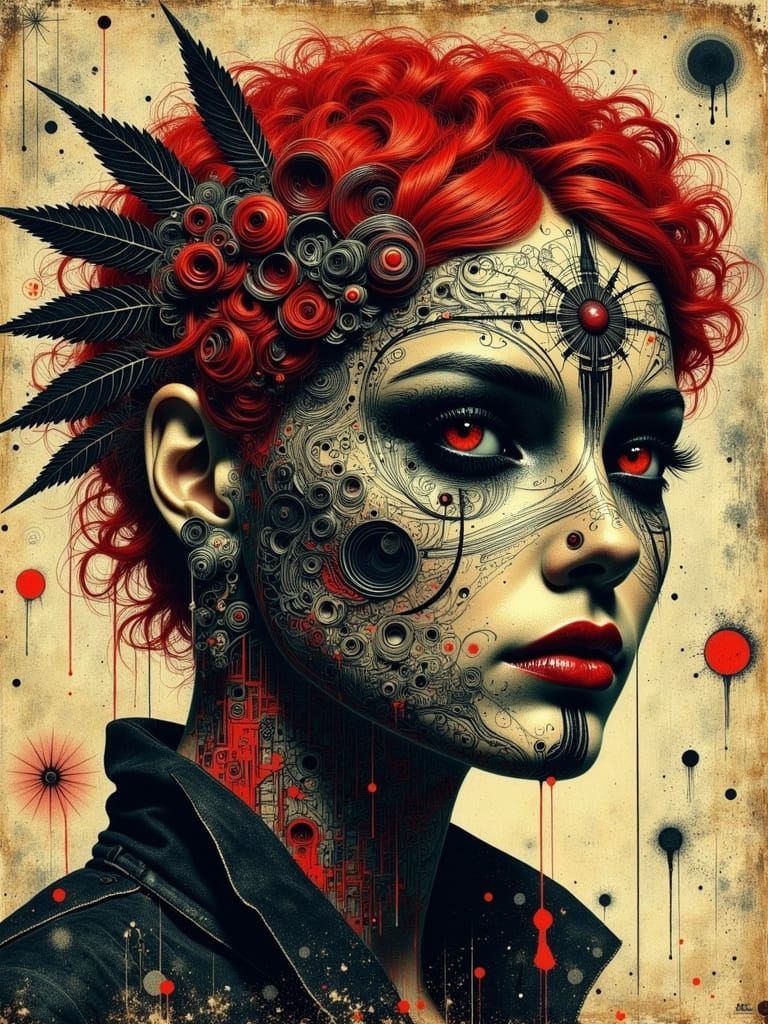 Gothic Abstract Portrait in Surreal Zentangle Style