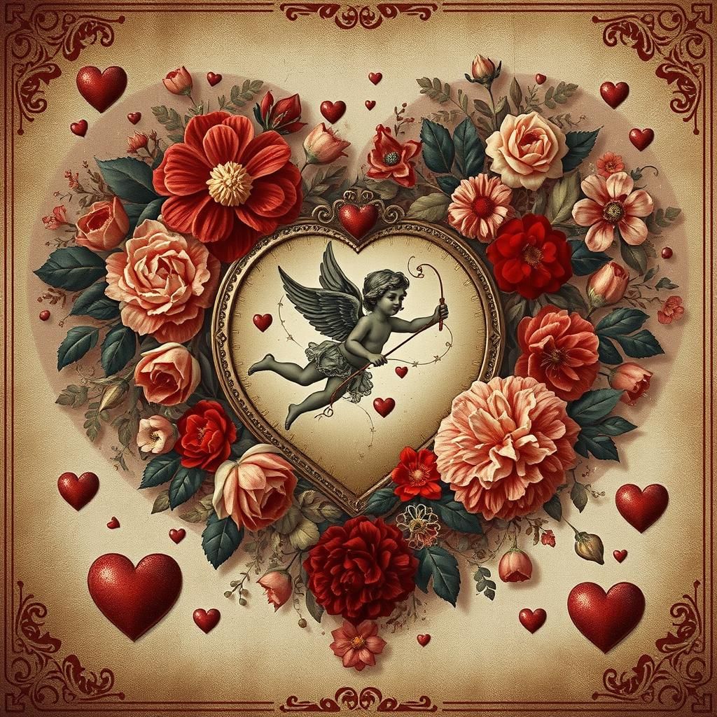 Heart-Shaped Floral Collage in Romantic Style
