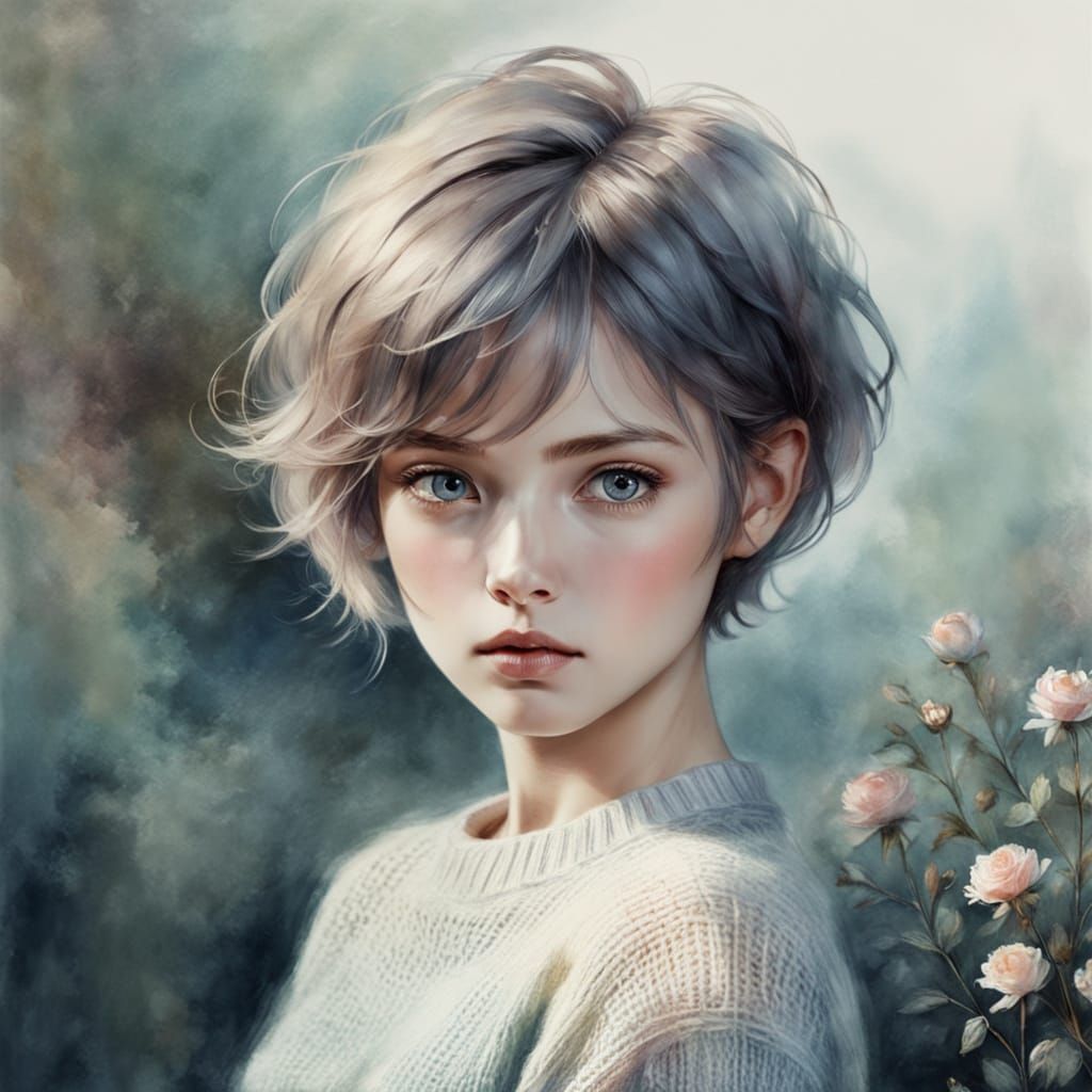 Romantic Woman in Watercolor, Kramskoy Style