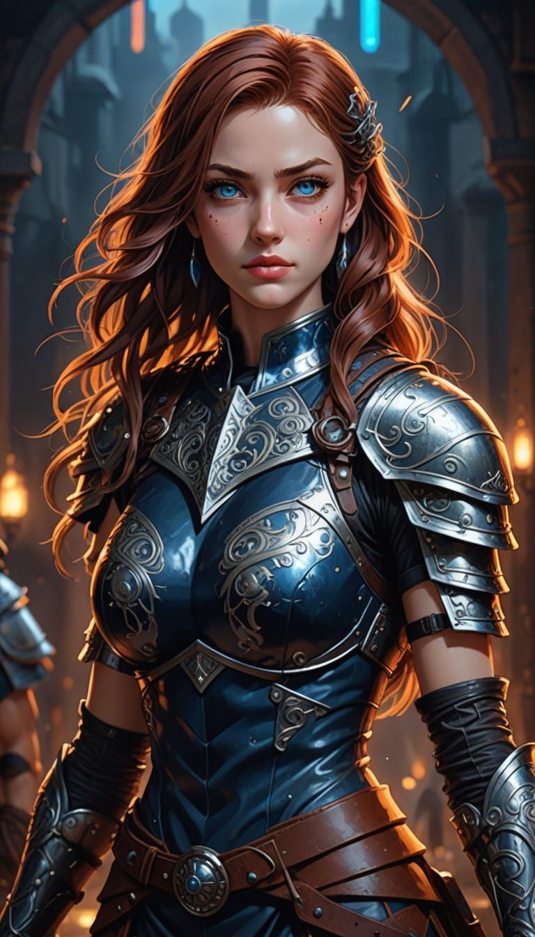 Amazon Warrior in Neon-Lit Gladiator Pit as Anime Art