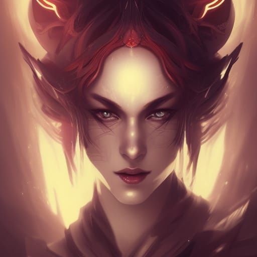 Dark Kitsune Portrait in Hyperdetailed Style