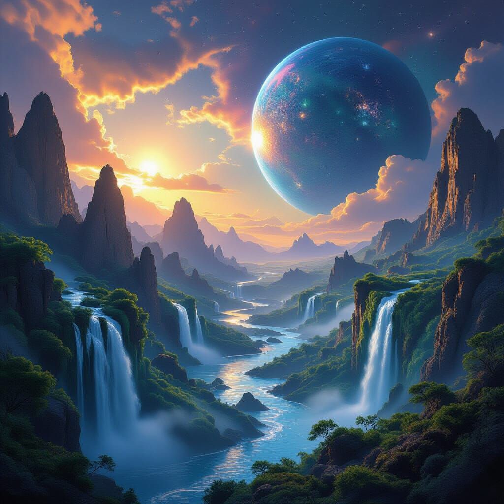 Bioluminescent Planet in Asteroid Belt: Concept Art