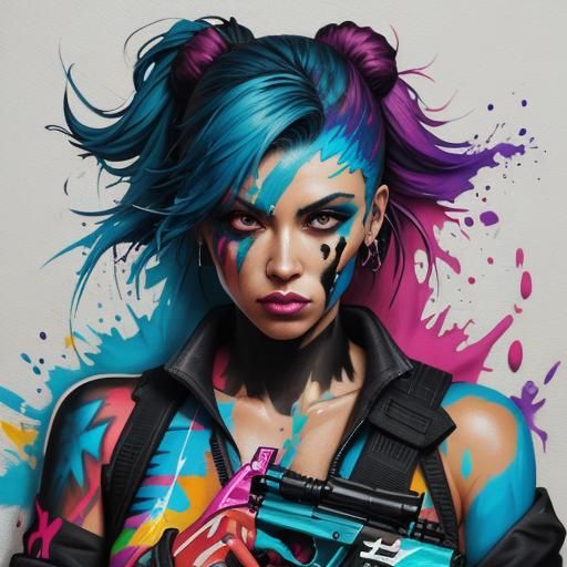 Graffiti Girl with Big Gun: Street Art Splash