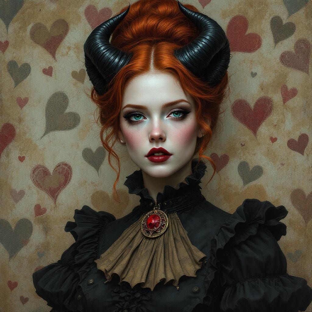 Gothic Redhead with Horns in Victorian Style
