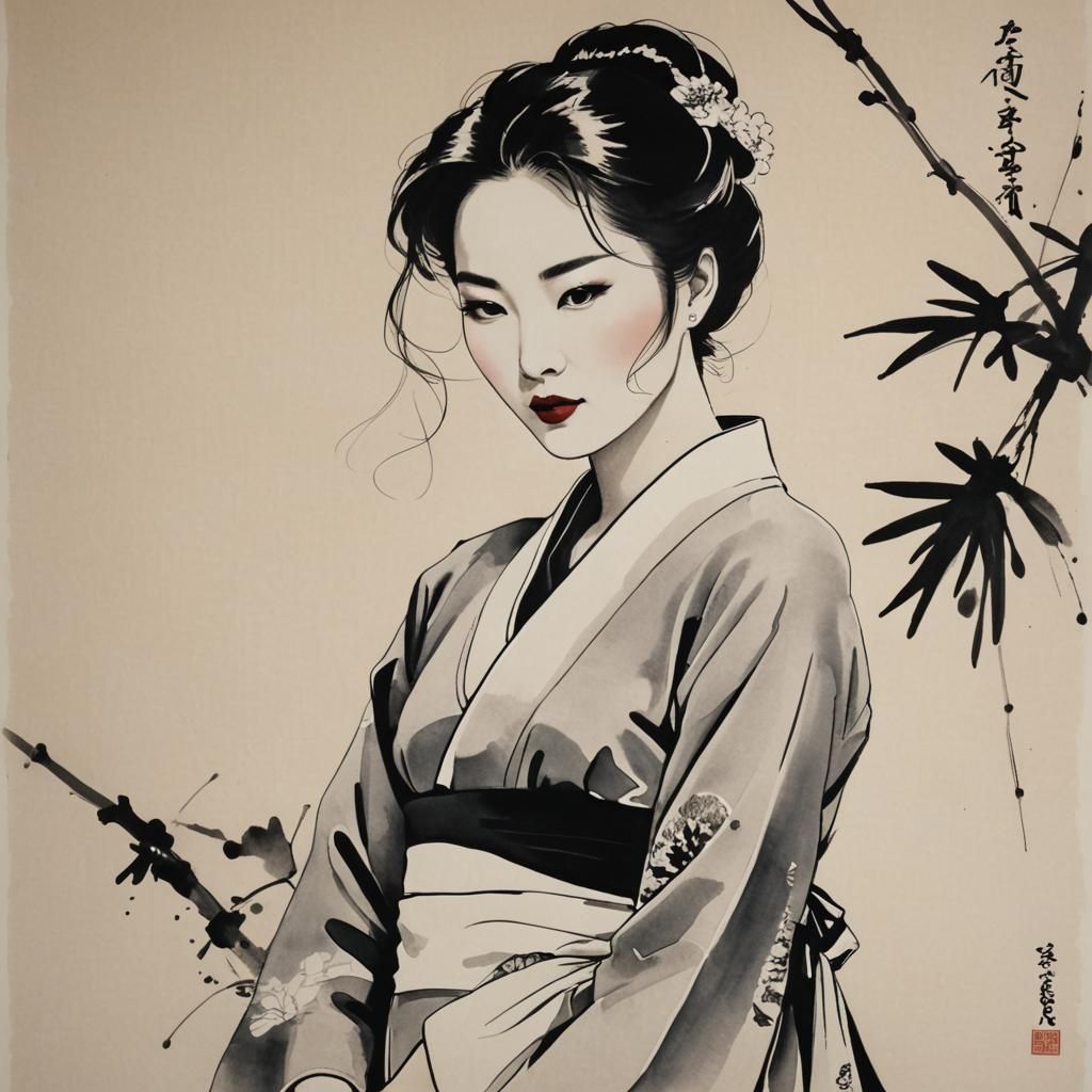 Elegant Korean Woman in René Gruau Style