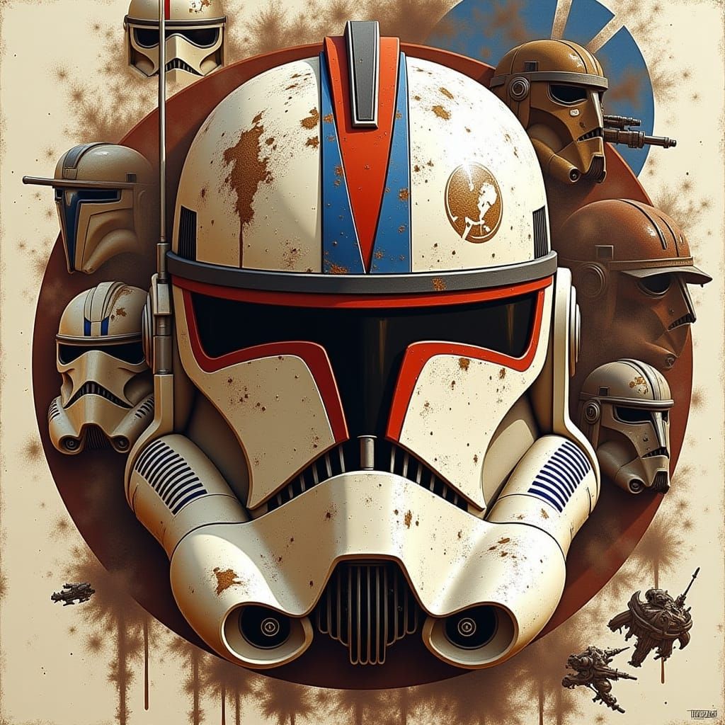 Star Wars Clone Trooper Helmet Collage in Futuristic Style