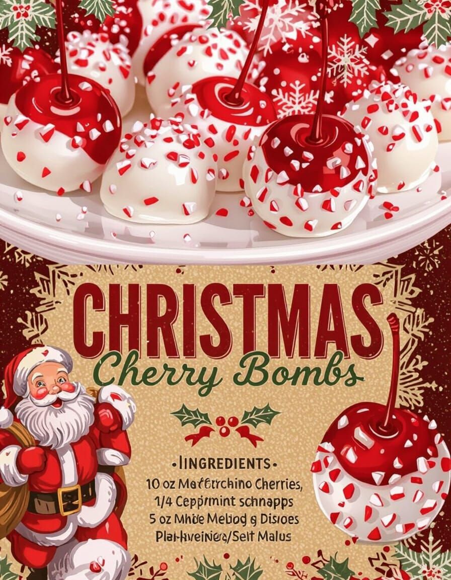 Festive Christmas Cherry Bombs on Vintage Plate