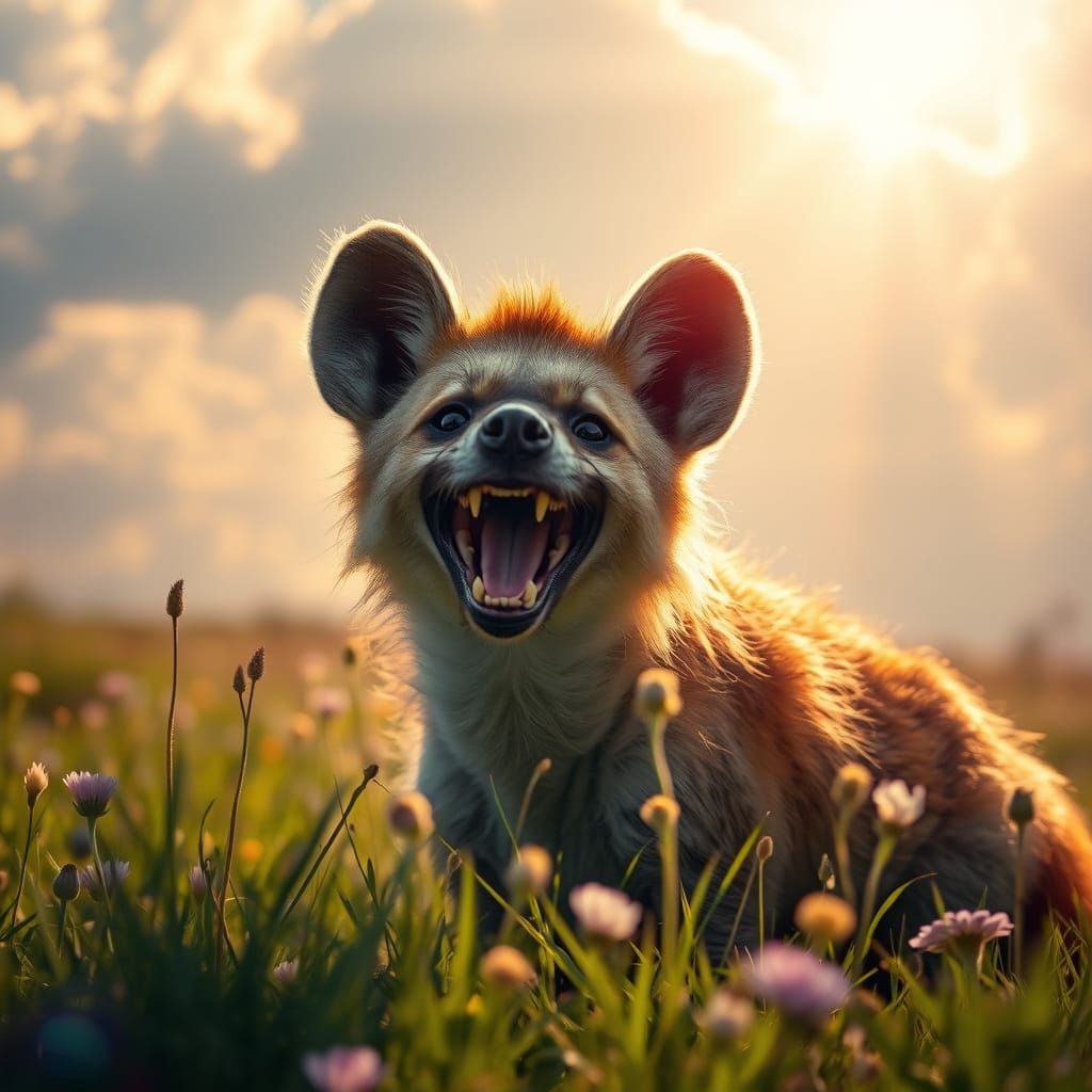 Joyful Hyena Basking in Heavenly Sunshine