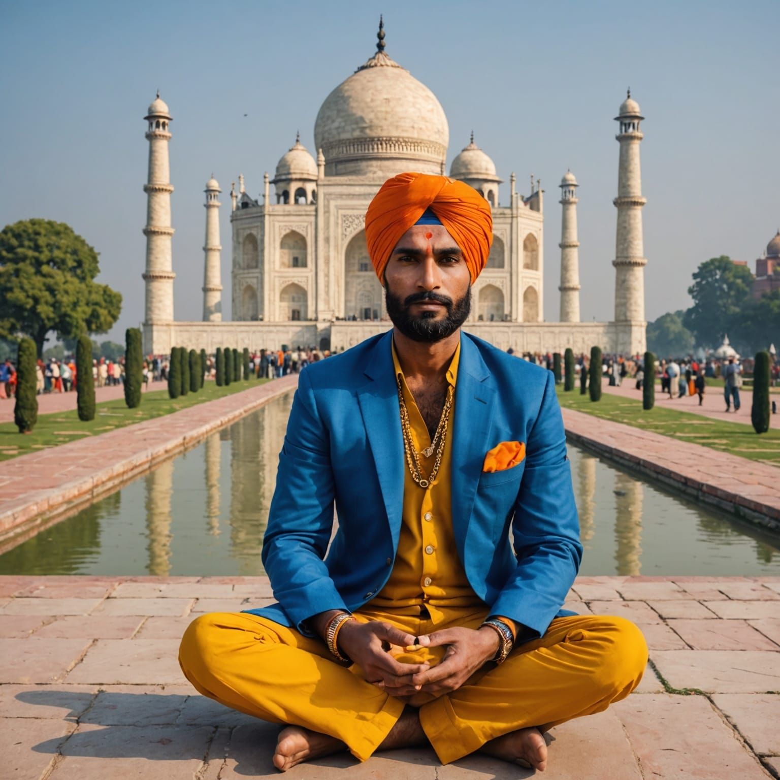 Meditating Indian at Taj Mahal: Peace and Tranquility