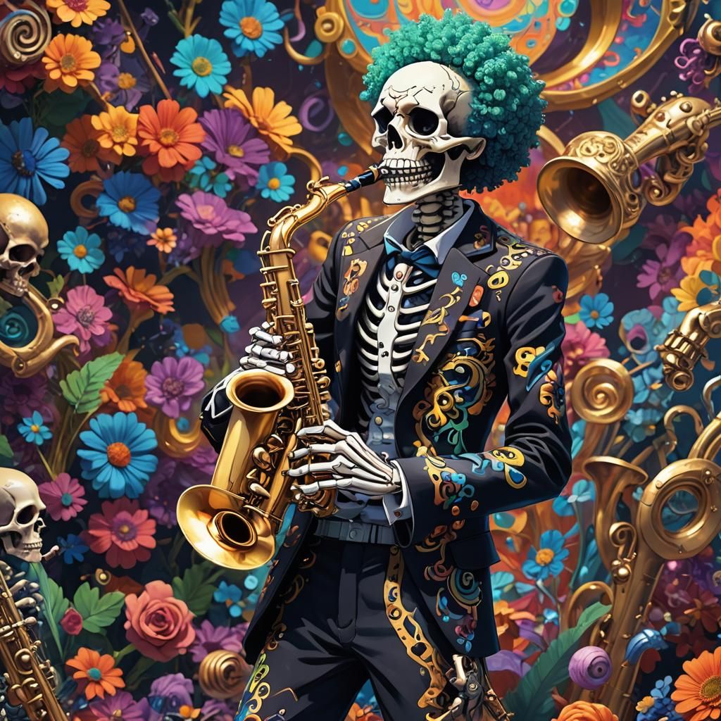 Skeleton Musician's Soulful Saxophone Serenade