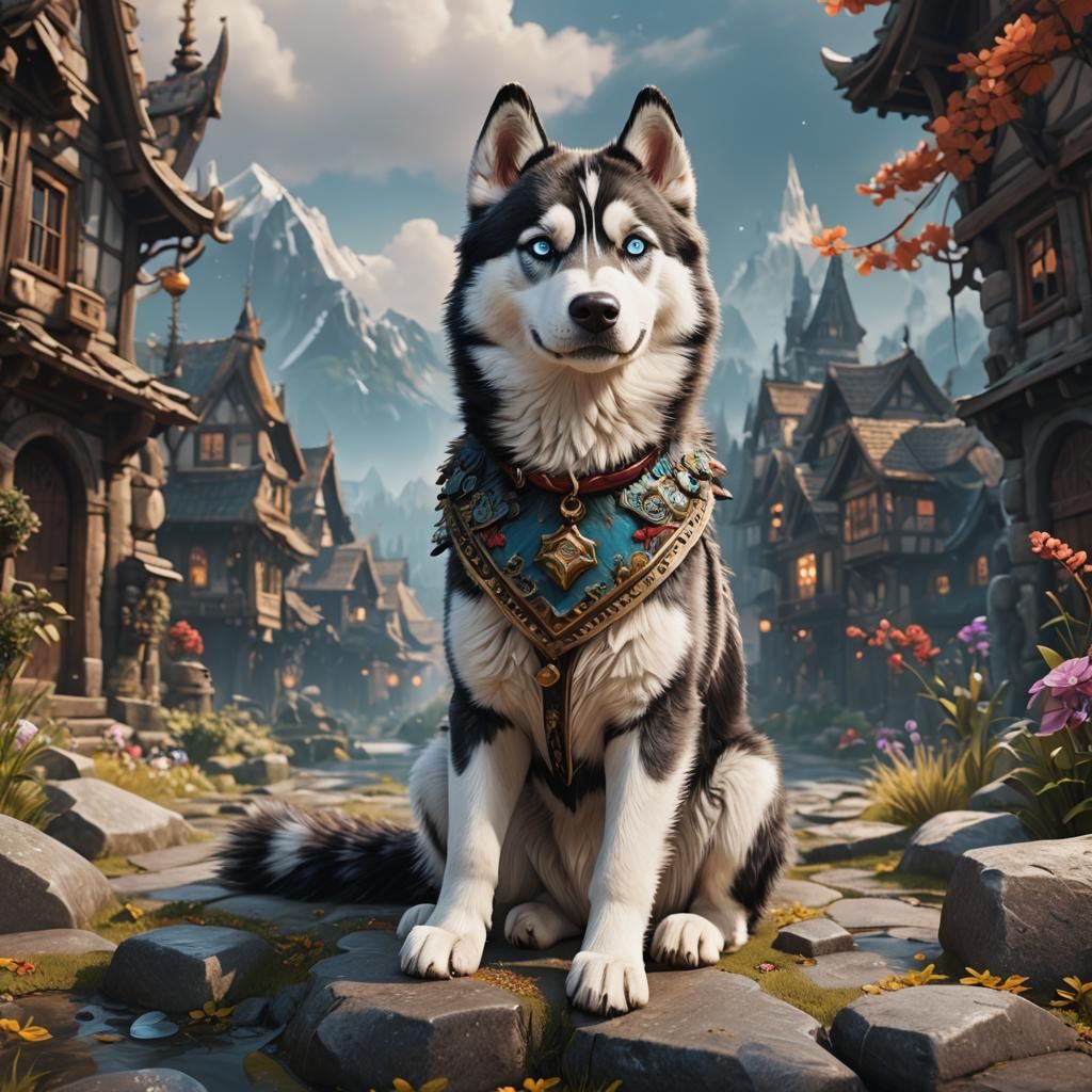Cute Husky in Detailed Matte Painting Style