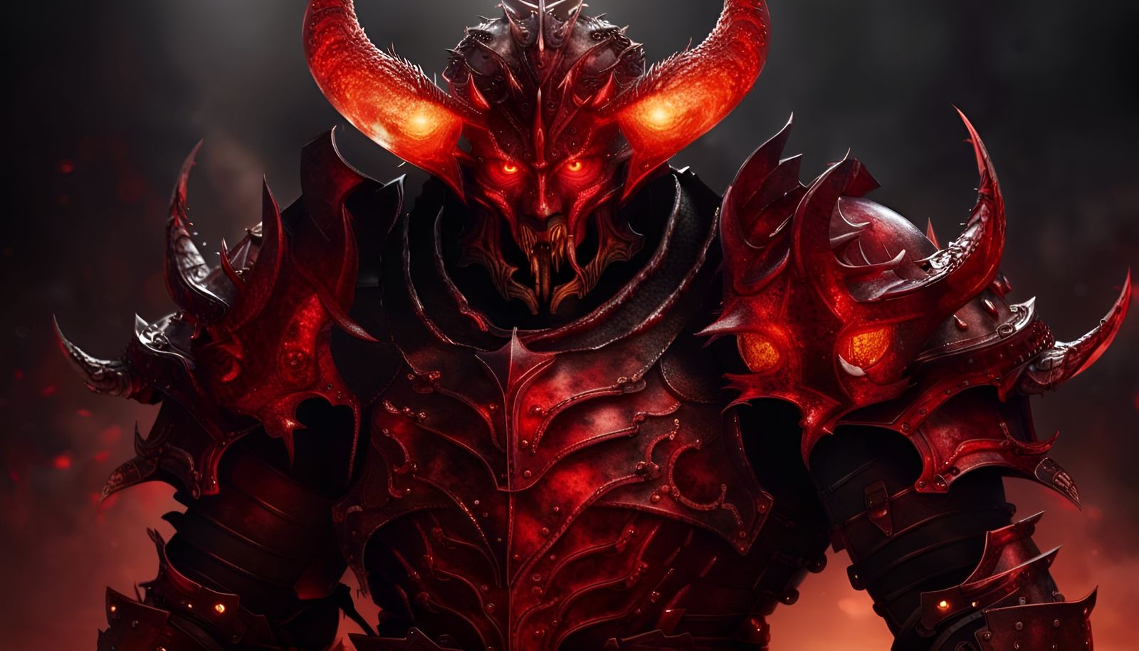 Red Armored Demon with Flaming Swords