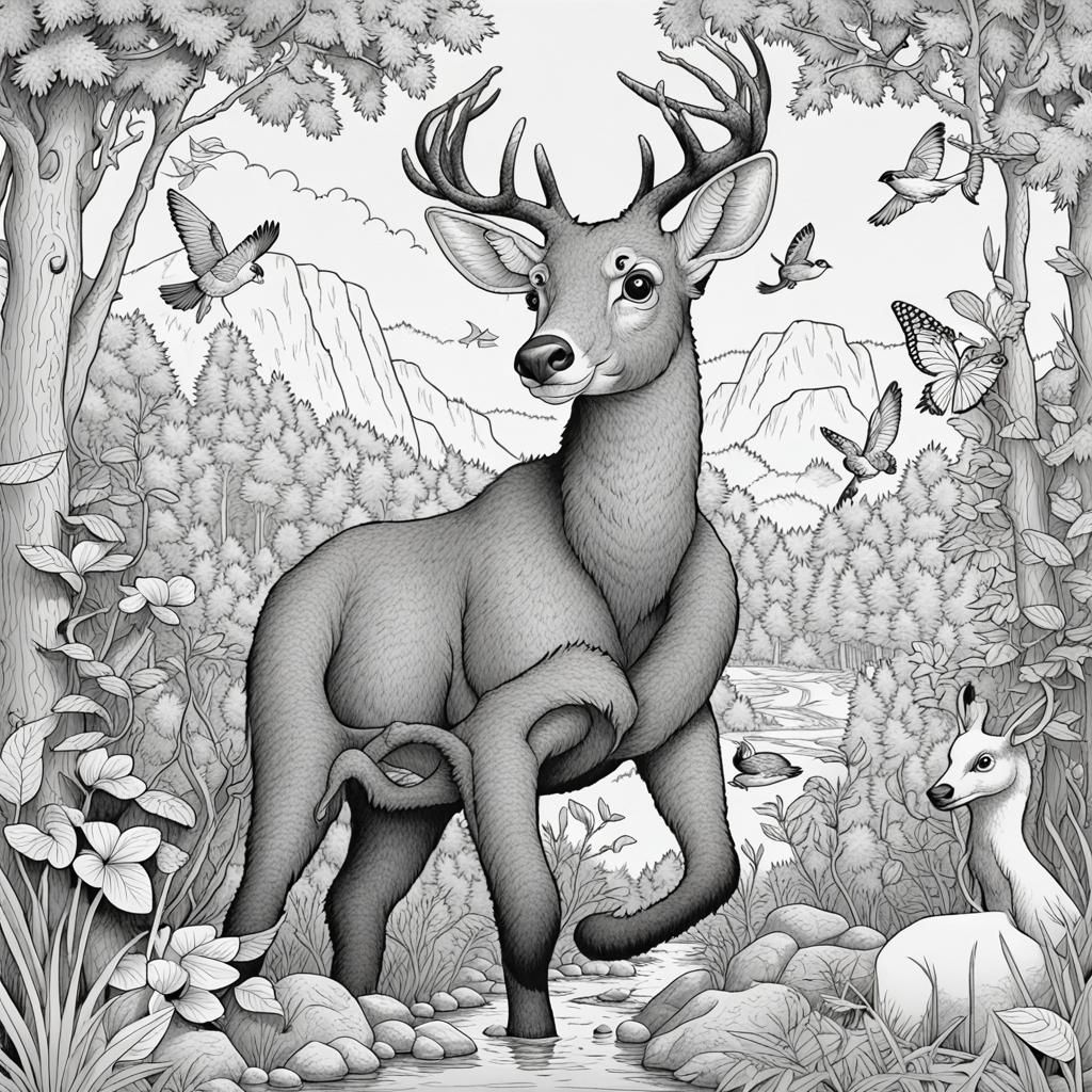 Coloring Book Page: Animals in Nature