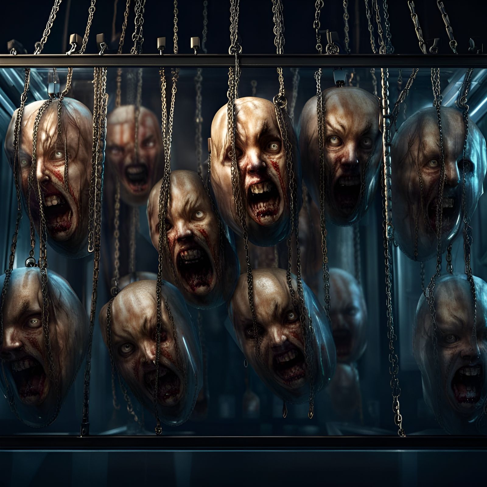 Scary Deformed Faces Trapped in Glass Box