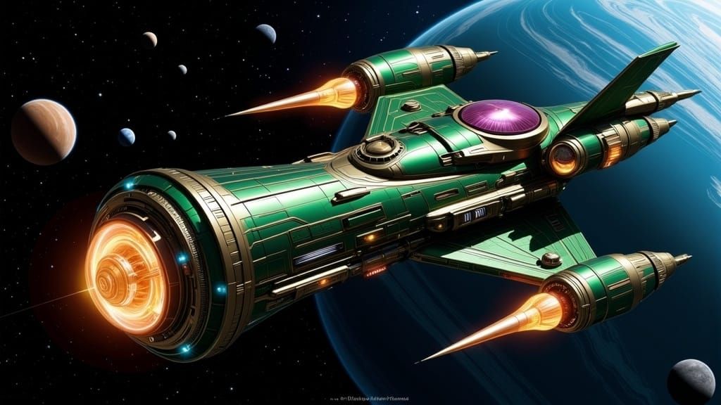 Medieval Punk Starship Near Saturn in 3D