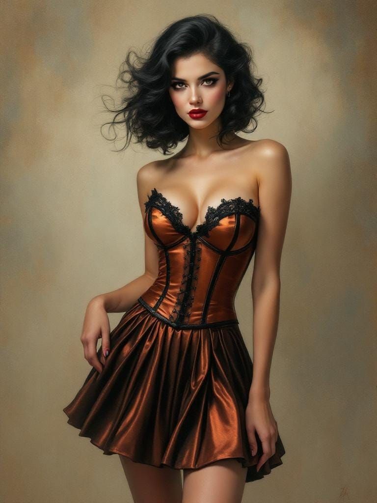 Pin-Up in Art Nouveau Style with Copper Skirt