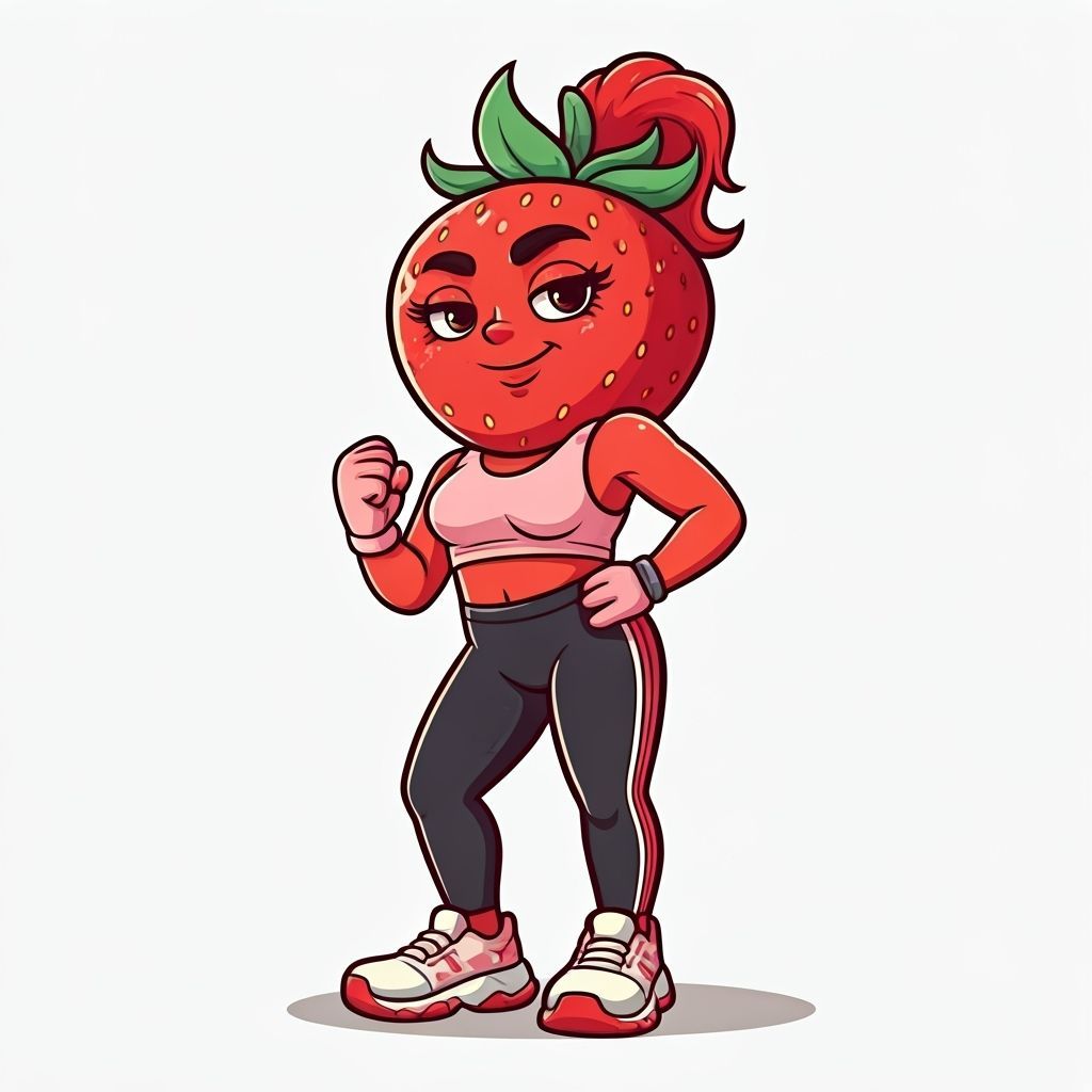 FitStrawberry: Confident Athletic Cartoon Character