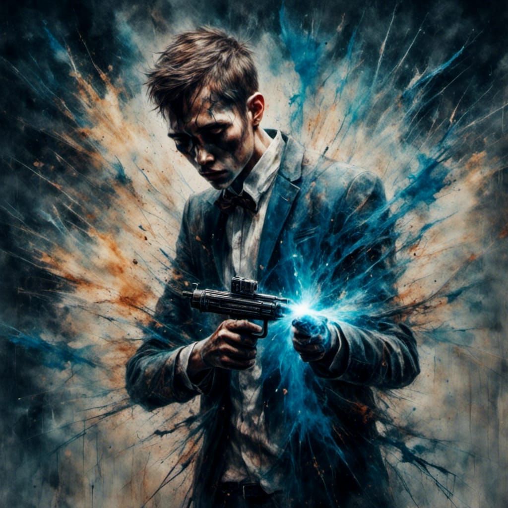 Cute Gangster with Blue Laser Gun Firing