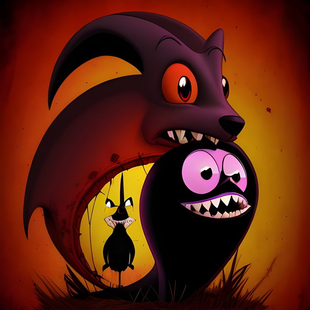 Creepy Courage the Cowardly Dog in Dark Cartoon Style