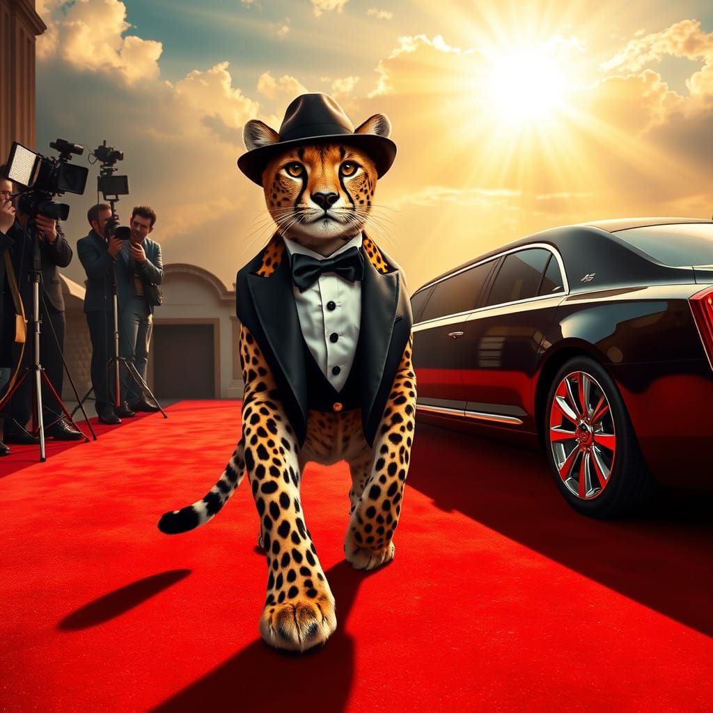 Glamorous Cheetah Struts Down Red Carpet in Luxurious Tuxedo