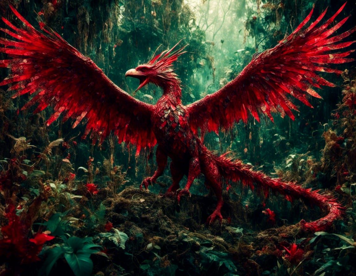 Quetzalcoatl in Lush Jungle, Dark Fantasy Art