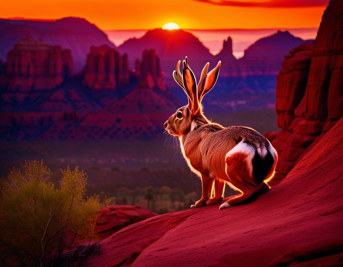 Jackalope Overlooking Vivid Sedona Desert Canyon