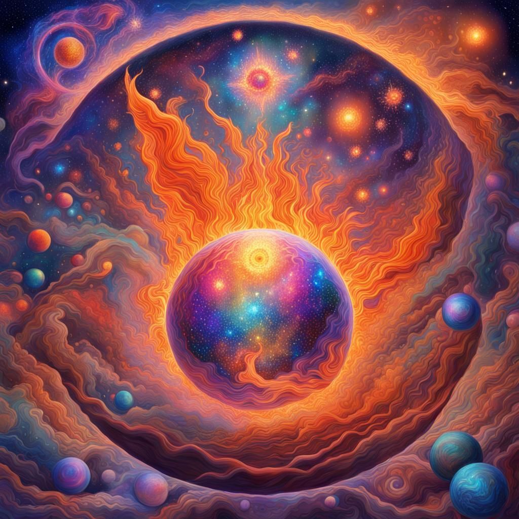 Astral Cosmic Fireballs in Holographic Illustration