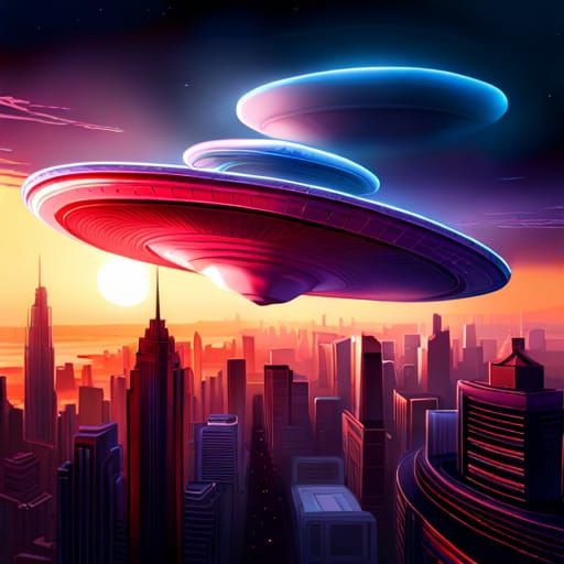 Cyberpunk UFOs in Dark Fantasy Style