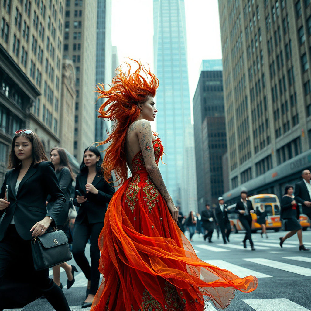 Bohemian Woman in City Street, Surreal Art
