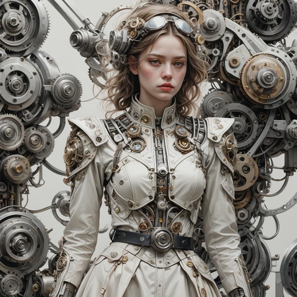 Woman in Mechanical Realism Style