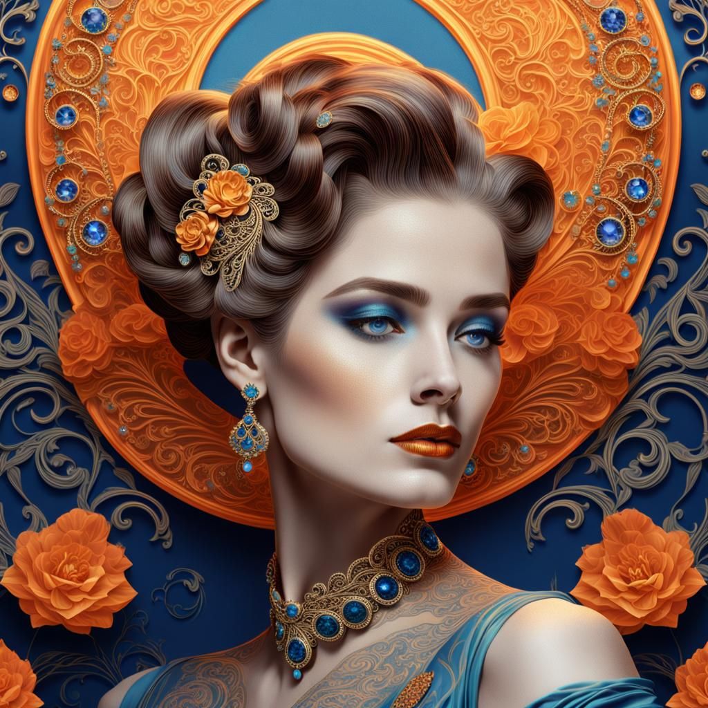 Gibson Girl Portrait with Filigree and Gemstones