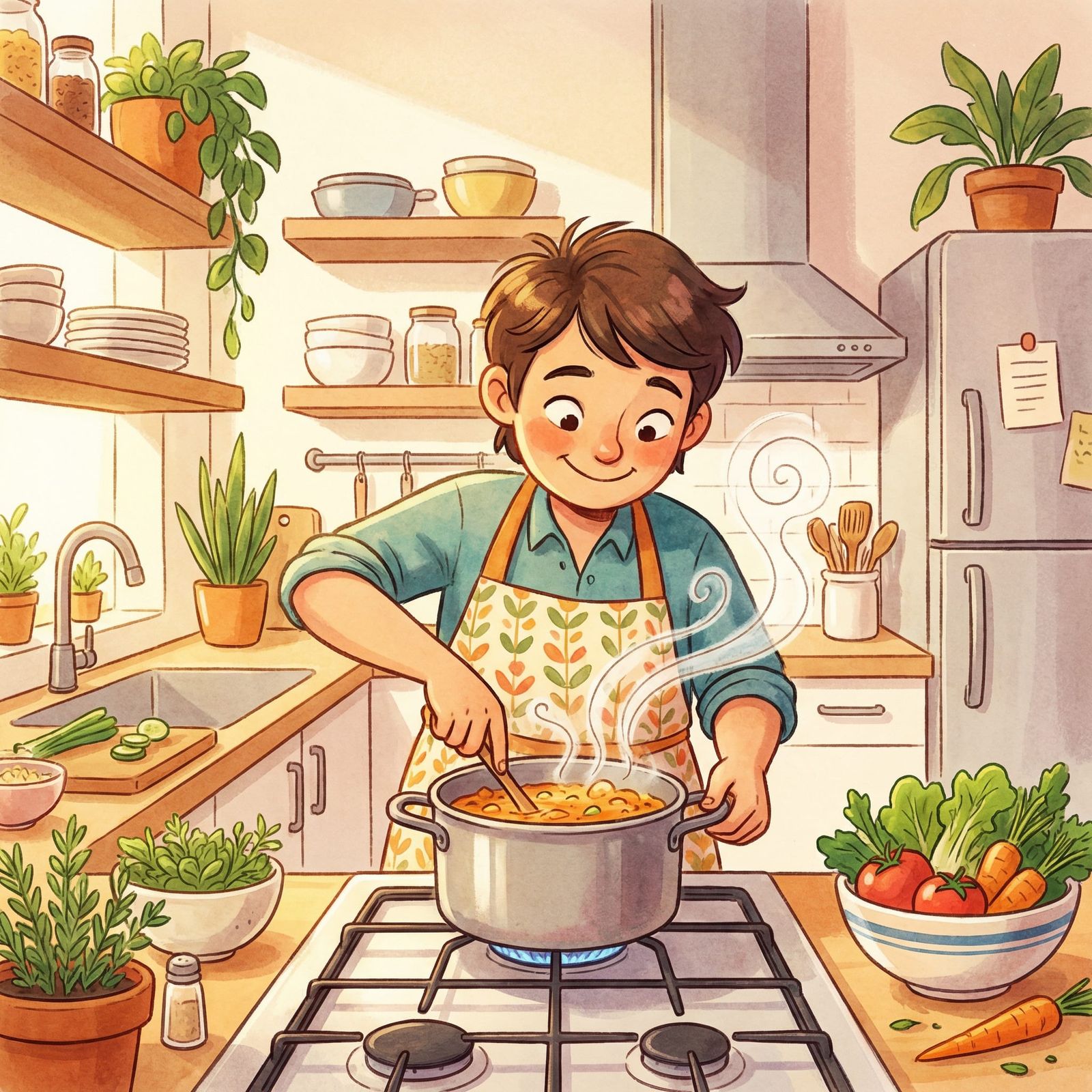 Joyful Cooking Scene in a Modern Kitchen