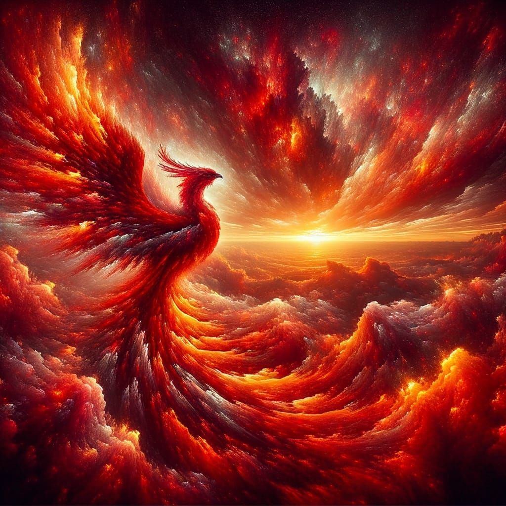 Nebula Phoenix Against Dramatic Sunset