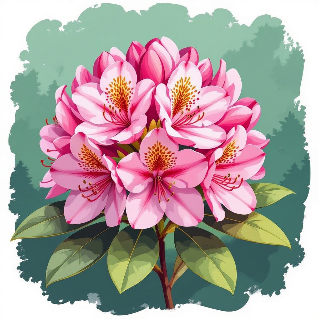 Vibrant Rhododendron Flowers Bloom in Painterly Style