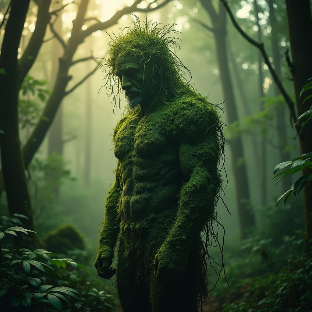 Mystical Forest Figure in Verdant Attire