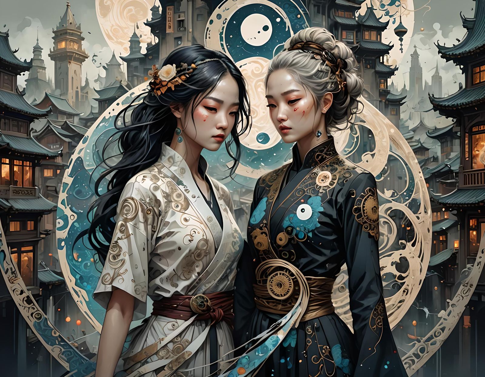 Yin and Yang as Beautiful Woman: Digital Art Portrait