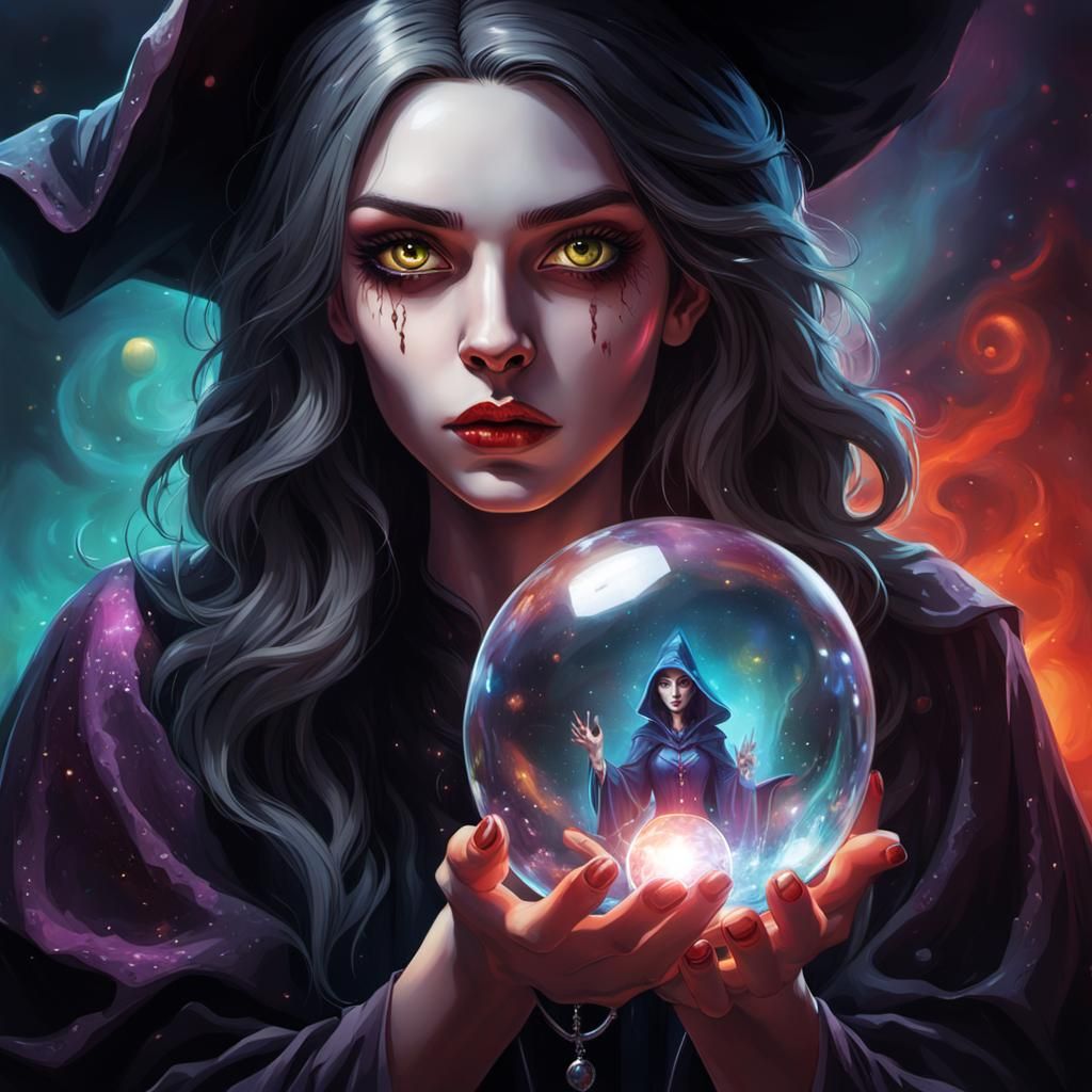 Young Witch Sees Satan in Crystal Ball