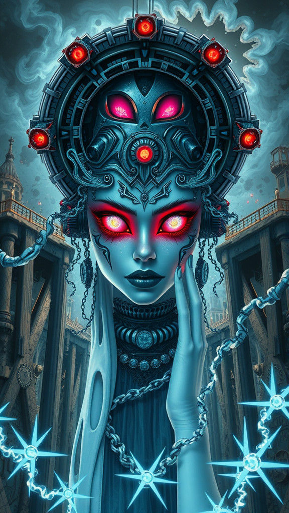 Gothic Cyber Metal Fantasy Figure with Optical Illusion