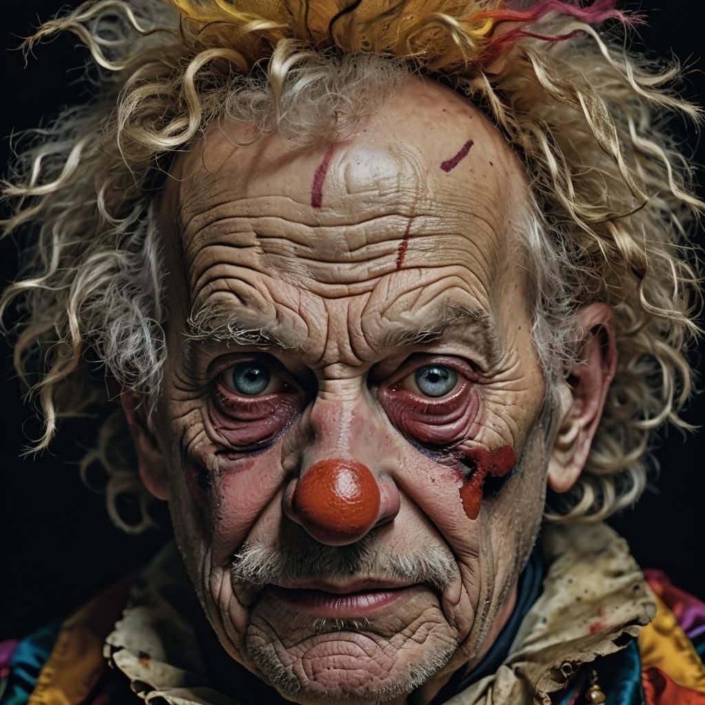 Melancholic Clown Portrait in Editorial Style